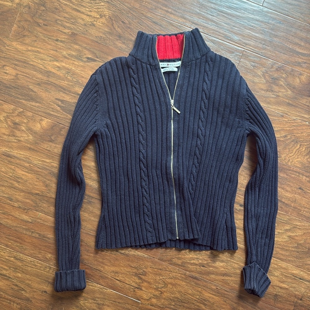 Tommy Hilfiger navy blue full zip front sweater size medium